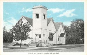 Belleville Kansas~Christian Church on Corner~Blue Sky Tint~1925 Postcard