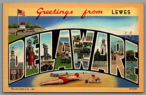 Postcard Lewes DE c1939 Greetings From Lewes Delaware Large Letter Greeting Card