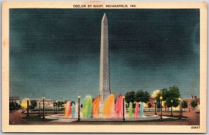 Obelisk By Night Indianapolis Indiana IN Illuminated Fountain Postcard