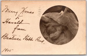 1905 Merry Xmas To Harold From Beatrice Newborn Baby Sleeping Posted Postcard