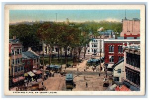 c1910 Birds Eye View Exchange Place Streetcars Waterbury Connecticut CT Postcard