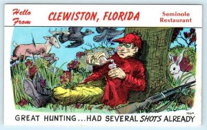 CLEWISTON, FL ~ Comic Advertising SEMINOLE RESTAURANT Drunken Hunter Postcard