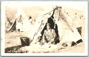 AMERICAN INDIAN CAMP 1932 VINTAGE REAL PHOTO POSTCARD RPPC