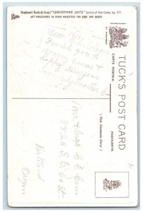 Christmas Postcard Greetings Holly Berries Windmill Embossed Tuck c1910's Posted