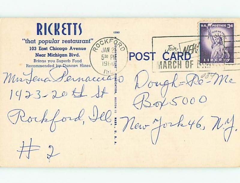 Linen RICKETTS RESTAURANT Chicago Illinois IL v6147