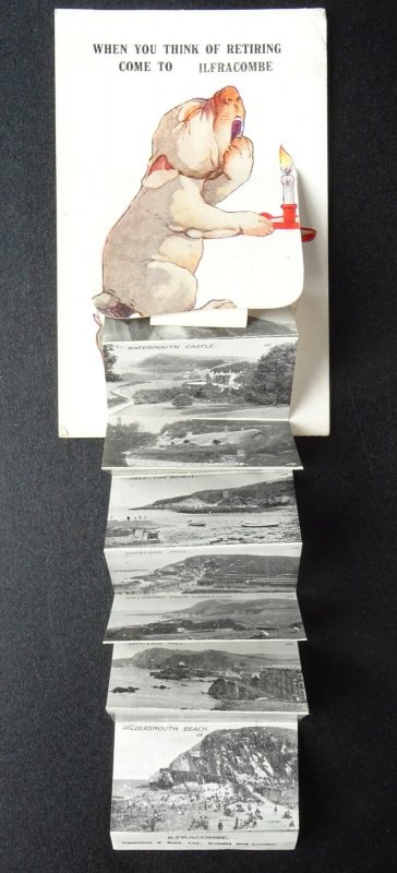 Devon Ilfracombe 12 Image Novelty Pullout WHEN YOU THINK OF RETIRING... c1925 PC
