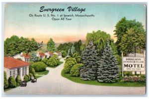 Evergreen Village Motel Open All Year Ipswich MA, Brunswick ME Vintage Postcard