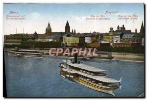 Old Postcard Mainz Rheinansicht Mit Personendampfer