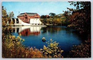 Michigan~Boat Fishing Below Croton Dam On The Muskegon River~Vintage Postcard
