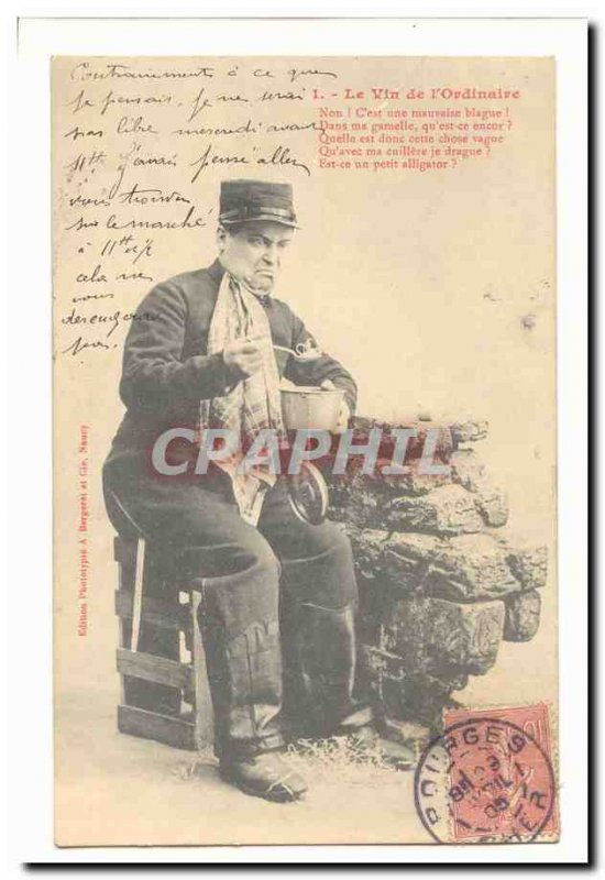 Old Postcard Wine of & # 39ordinaire (alcohol military policeman)