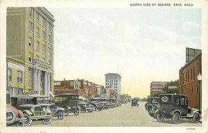 Vintage Postcard North Side Of Square Enid OK Street Scene Model A's