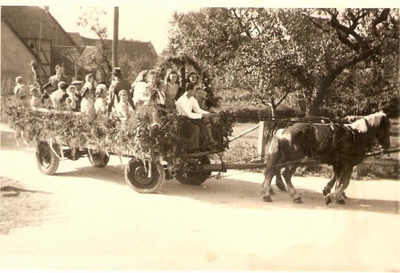 Horse pulling cart full of  people  Nice old vintage German postcard