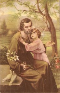 St. Joseph with Child Jesus Old vintage Spanish religious postcard