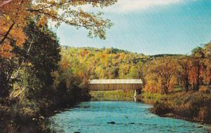 Covered Bridge At West Woodstock Autumn Along The Ottauquechee River Vermont