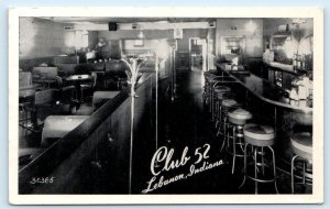 LEBANON, Indiana IN ~ Interior CLUB 52 Restaurant & Bar 1948 Roadside Postcard