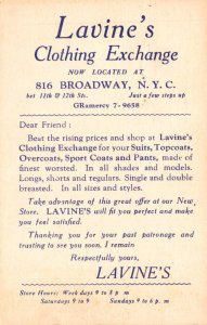 Advertising Lavine's Clothing Exchange New York City