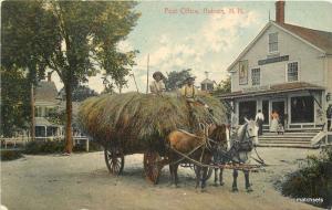 C-1910 Horse Drawn Hay Wagon Post Office Auburn New Hampshire postcard 7241
