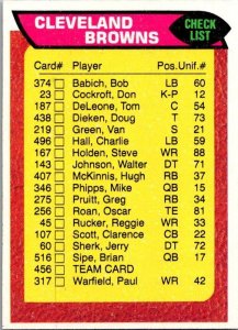 1976 Topps Football Card Cleveland Browns Checklist sk4211