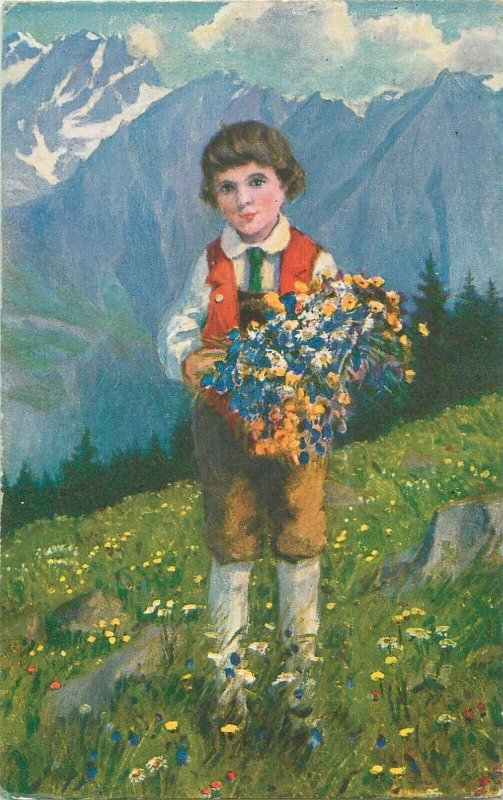 Paolo Kutscha Swiss lad boy spring flowers folk costume Switzerland