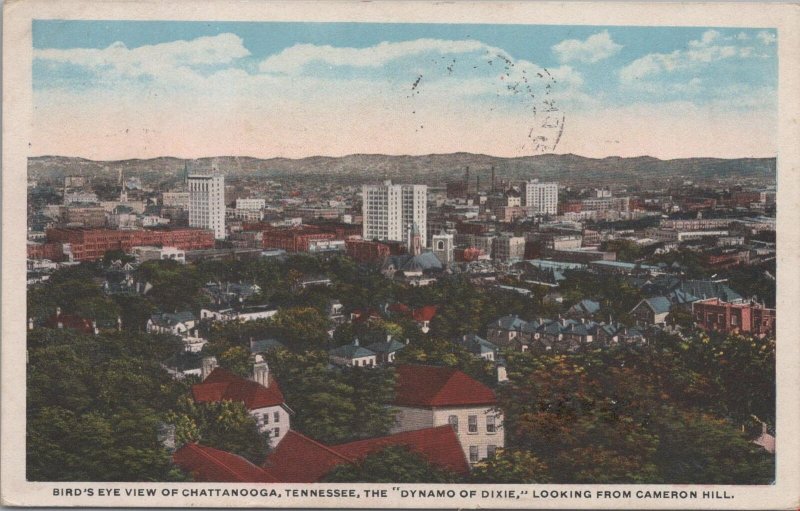 Postcard Bird's Eye View Chattanooga Tennessee Looking Cameron Hill TN