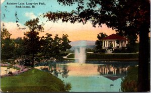 USA Rainbow Lake Longview Park Rock Island Illinois Vintage Postcard C004