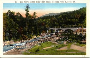 Vtg Clayton Georgia GA Saw Tooth Bridge Over Tiger Creek 1930s Linen Postcard