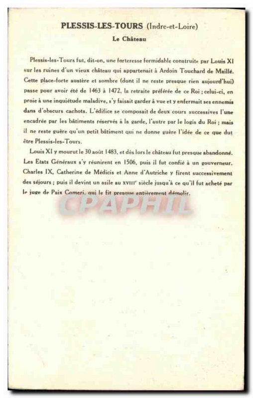 Old Postcard Plessis Lez Tours Chateau