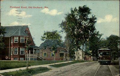 OLD ORCHARD ME Portland Road Trolley Residential Scene c1...