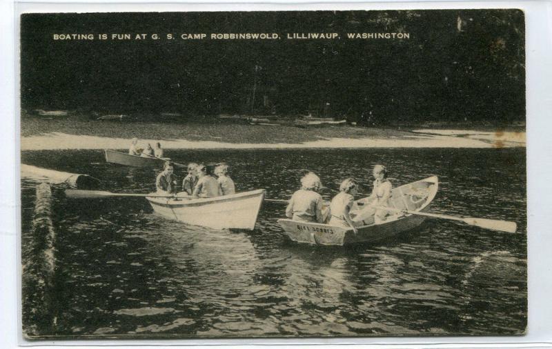 Boating Girl Scout Camp Robbinswold Lilliwaup Washington postcard