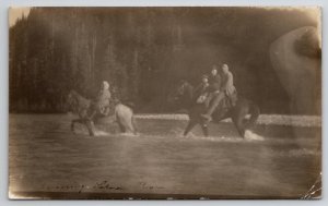 Canada RPPC Crossing Salmon River on Horseback 1912 Real Photo Postcard S26