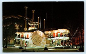 ST. LOUIS, MO Missouri ~ Memorial Plaza CHRISTMAS STEAMBOAT c1960s Postcard