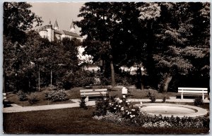 Freising/Obb Anlagen Mit Domberg Germany ~ Fountain Real Photo RPPC Postcard