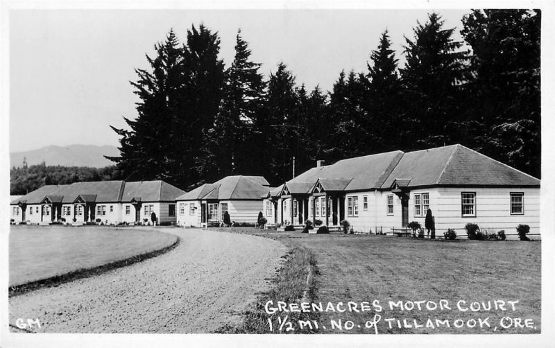 RPPC GREENACRES MOTOR COURT Tillamook, OR Roadside Motel c1930s Vintage Postcard 