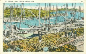 Tarpon Springs Florida Sponge Fleet, Boats 1932 WB Postcard Used