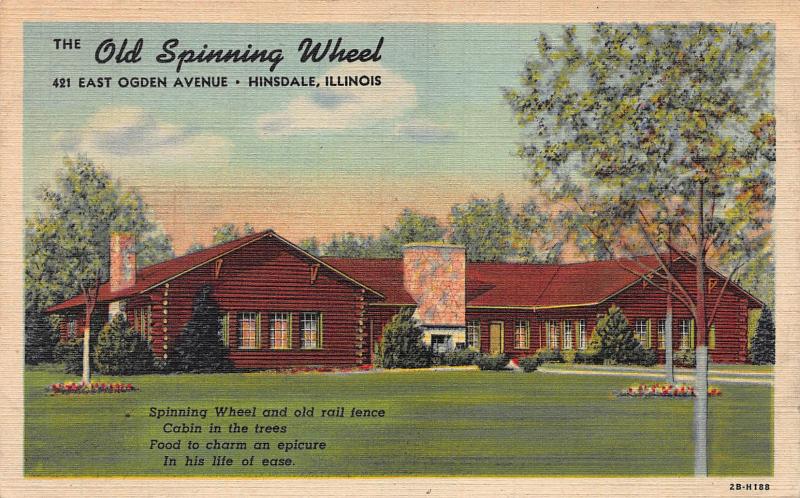 Old Spinning Wheel Restaurant, Hinsdale, Illinois, Early Postcard, Unused