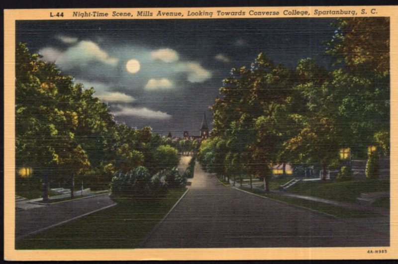 SC SPARTANBURG Night-Time Scene Mills Avenue towards Converse College - LINEN