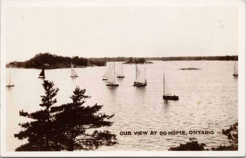 Go Home Ontario ON Sailboats Boating Lake c1938 Real Photo Postcard F49