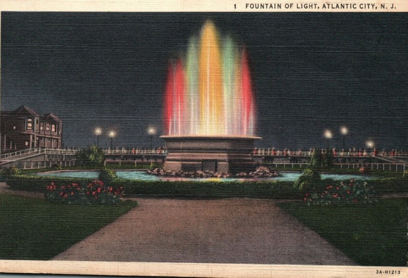 Vintage Postcard 1930's Fountain of Light Atlantic City NJ New Jersey