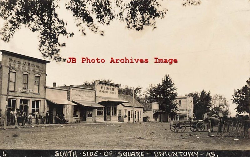 KS,  Uniontown, Kansas, RPPC, South Side Of Square, Business Area, Photo 