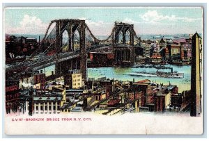 New York City New York NY Postcard Brooklyn Bridge Exterior Building River c1905