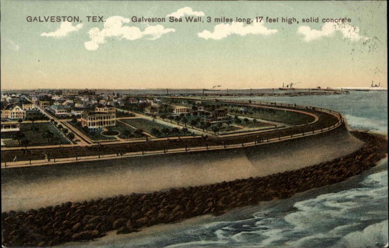 Galveston Texas TX Sea Wall c1910 Vintage Postcard