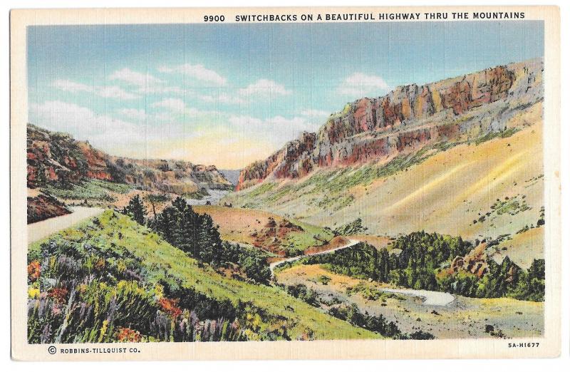 WA Washington Switchback Beautiful Highway thru Mountain Vtg Linen Postcard