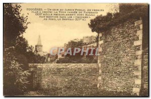 Old Postcard Fougeres A Corner of The Public Garden Carree tower Papegaud