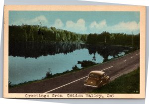 Postcard Canada Ontario Greetings from Golden Valley car on highway