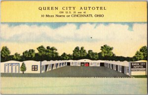 Queen City Autotel Motel Cottages Cincinnati OH Vintage Postcard E34