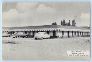 Muncie Indiana Postcard Gray Tourist Court Building Classic Cars Exterior c1940