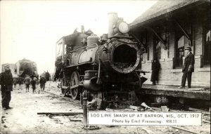 Barron WI Train Wreck Soo Line 1917 RESISSUE 1950s Real Photo Postcard