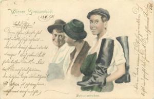 Wiener street picture shoemaker boys 1901 postcard Austria Vienna 