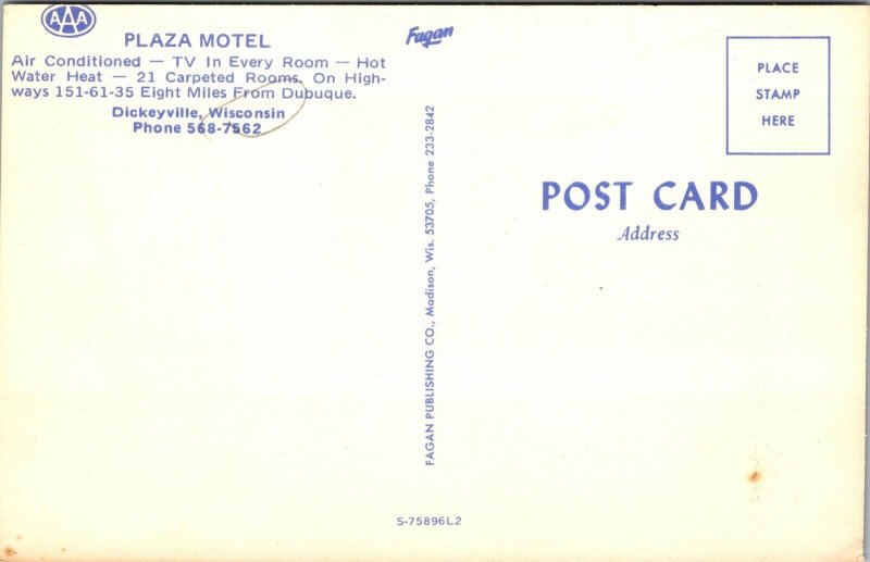 Postcard Plaza Motel in Dickeyville, Wisconsin~136599