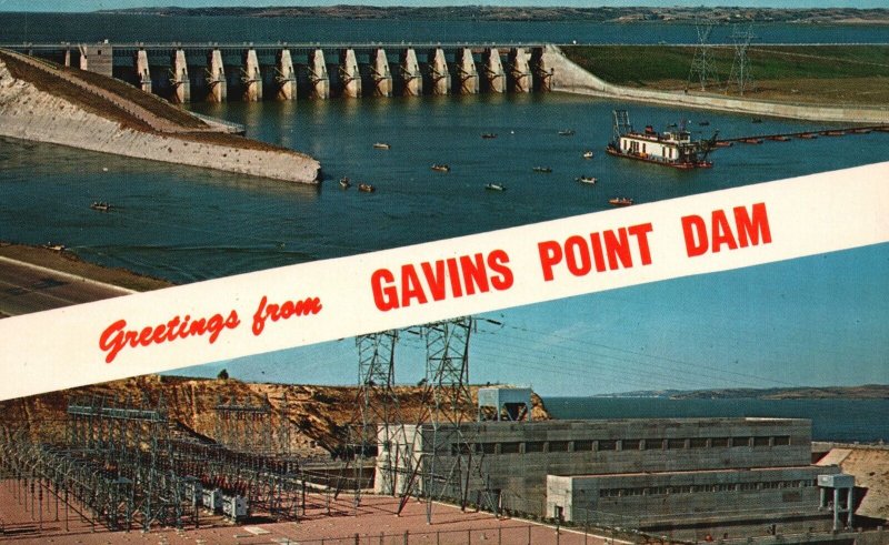 Postcard Greetings From Gavin's Point Dam Controlling Missouri River & Power